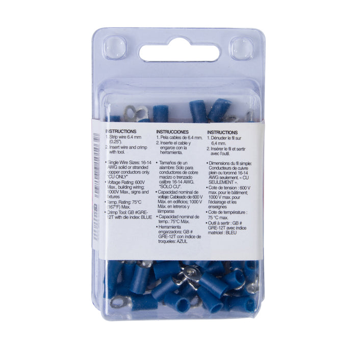 Gardner Bender Ring Terminal 16-14 AWG Stud SZ 4-6 Blue Package Of 100 (10-103)