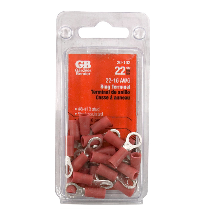 Gardner Bender Ring Terminal 22-16 AWG 8-10 Stud Package Of 22 (20-102)