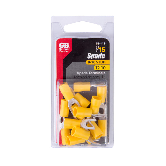 Gardner Bender Spade Terminal 12-10 AWG 8-10 Stud Yellow Package Of 15 (15-116)