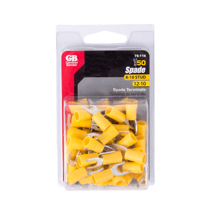 Gardner Bender Spade Terminal 12-10 AWG Stud Size 8-10 Yellow Package Of 50 (75-116)