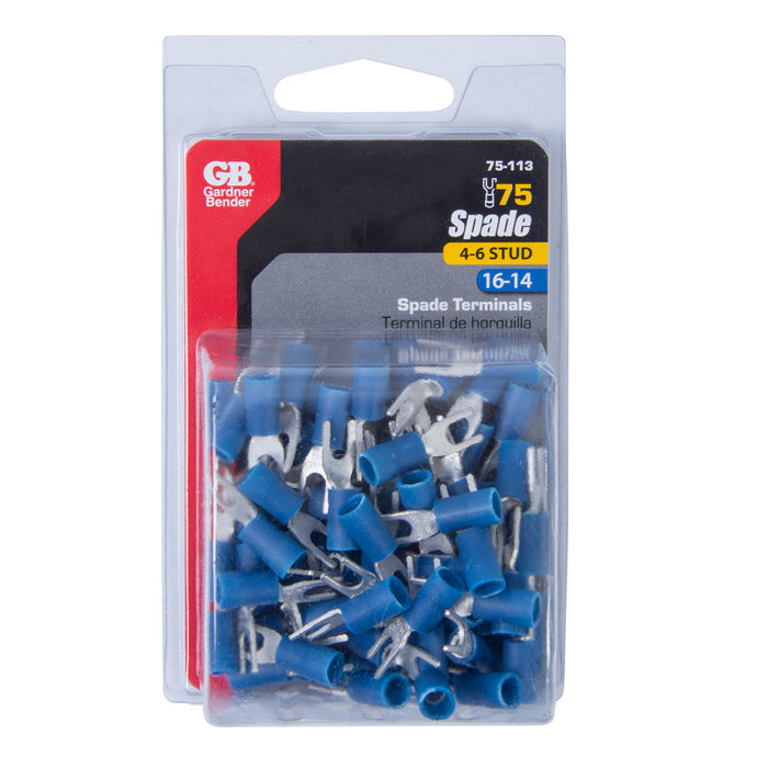 Gardner Bender Spade Terminal 16-14 AWG 8-10 Stud Blue Package Of 75 (75-113)