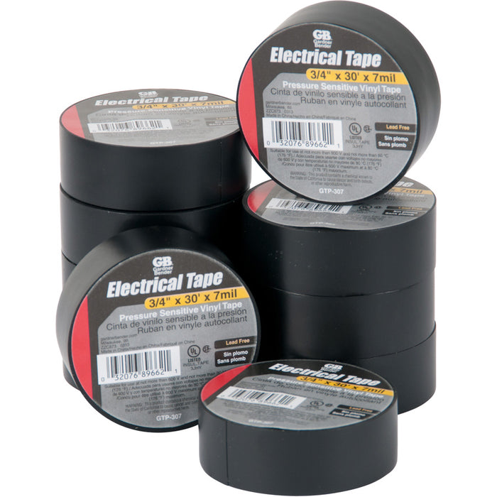 Gardner Bender Tape Flame Retardant 3/4 Inch X 30 Foot Black (GTP-307)