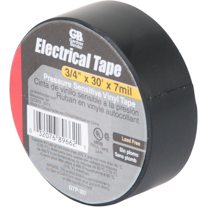 Gardner Bender Tape Flame Retardant 3/4 Inch X 30 Foot Black (GTP-307)