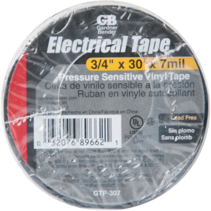 Gardner Bender Tape Flame Retardant 3/4 Inch X 30 Foot Black (GTP-307)