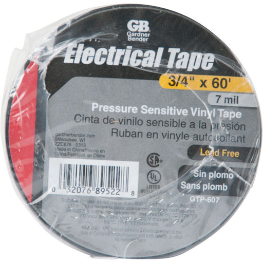 Gardner Bender Tape Non-Flame Retardant 3/4 Inch X 60 Foot Black (GTP-607)