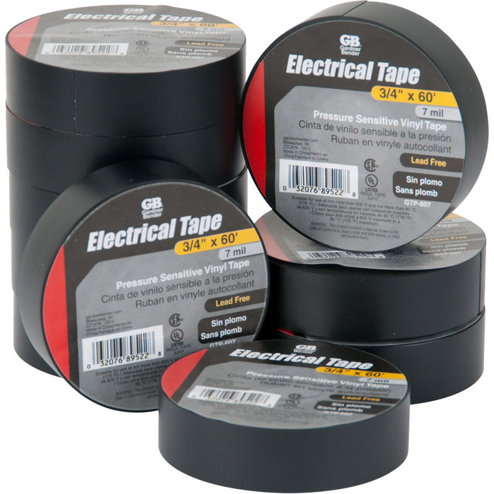 Gardner Bender Tape Non-Flame Retardant 3/4 Inch X 60 Foot Black (GTP-607)