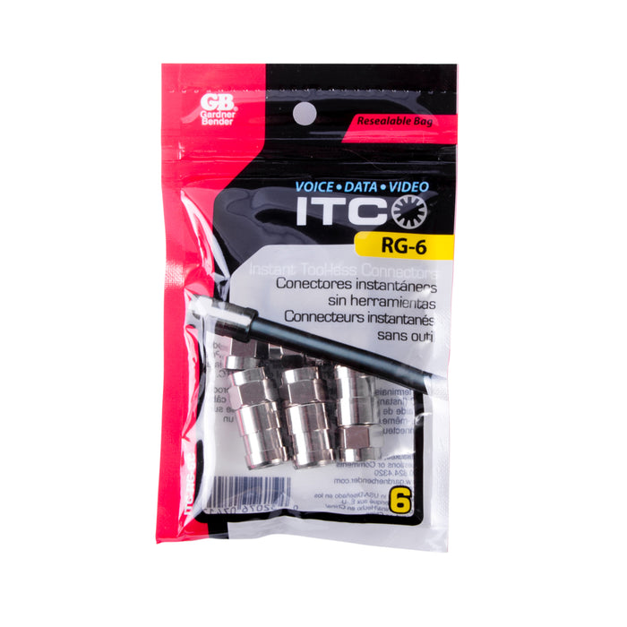 Gardner Bender Tool-LESS F-Series Connector RG-6 Bulk Bag Of 6 (ITC-RG-6C)