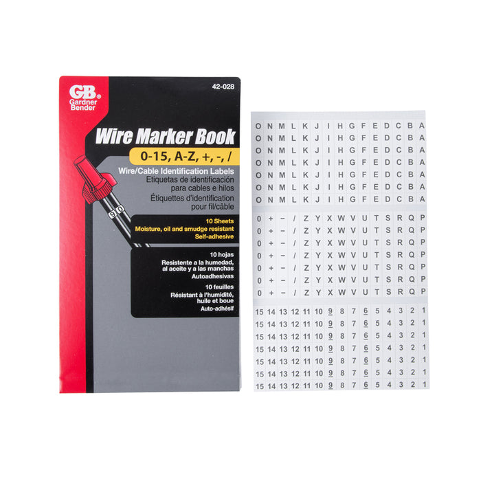Gardner Bender Wire Marker Booklet A-Z 0-15 Symbols (42-028)