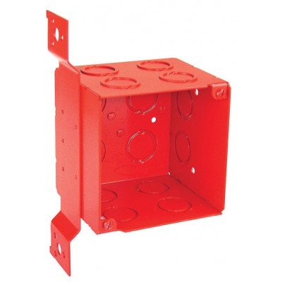 Southwire Garvin 4 Square 3-1/2 Inch Extra Deep Junction Box Red Flat Vertical Bracket 1/2 And 3/4 Inch Side Knockouts (52181-FRED)