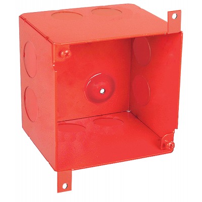 Southwire Garvin 4 Square 3-1/2 Inch Extra Deep Red Concrete Box With (8) 3/4 Side Knockouts And Raised Ground Hump (52181-3/4-SPKRR)