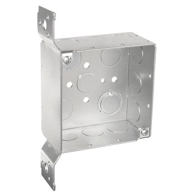 Southwire Garvin 4 Square Junction Box 2-1/8 Inch Deep With Flat Vertical Bracket (9) 1/2 Inch Side Knockouts (52171-F)