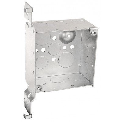 Southwire Garvin 4 Square Junction Box 2-1/8 Inch Deep With Wood Spike Vertical Bracket (9) 1/2 Inch Side Knockouts (52171-WB)