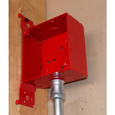 Southwire Garvin 4 Square Junction Box Red 2-1/8 Inch Deep With Flat Vertical Bracket (52171-FRED)
