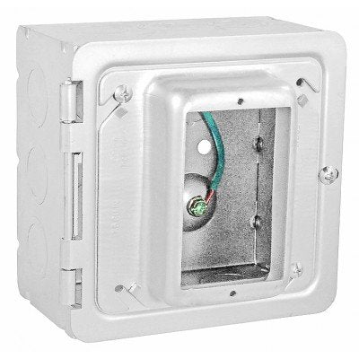 Southwire Garvin 5 Inch Square Box With 1-1/2 Inch Hinged Device Ring 3 Inch Deep 1/2 And 3/4 Knockout (HP-1150)
