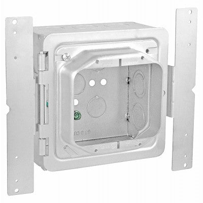 Southwire Garvin 5 Inch Square Bracket Box With Hinged 2-Gang 5/8 Inch Device Ring 3 Inch Deep 1/2 And 3/4 Knockout (HPAB-258)