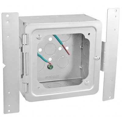 Southwire Garvin 5 Inch Square 3 Inch Deep Bracket Box Assembly With Hinged Device Ring Mounting Plate And Vertical Bracket (5PF5075AB)