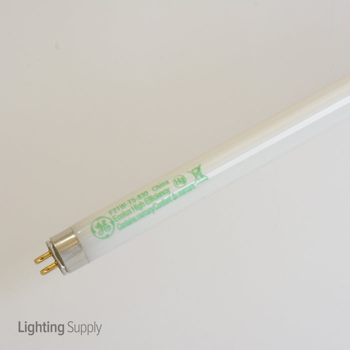 GE F21W/T5/830/ECO 21W 33 7/16 Inch T5 Linear Fluorescent 3000K 85 CRI Miniature Bi-Pin G5 Base Tube (46677)