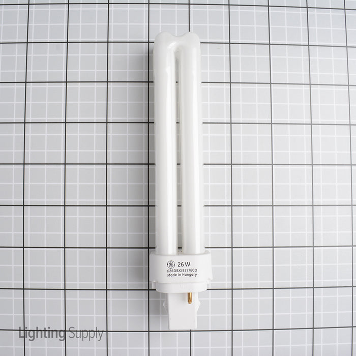 GE F26DBX/827/ECO 26W T4 Quad Tube Compact Fluorescent 2700K Bi-Pin G24D-3 Plug-In Base Bulb (97606G)