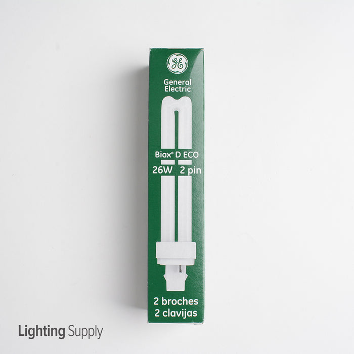 GE F26DBX/841/ECO 26W T4 Quad Tube Compact Fluorescent 4100K 80 CRI Bi-Pin G24D-3 Plug-In Base Bulb (97609)