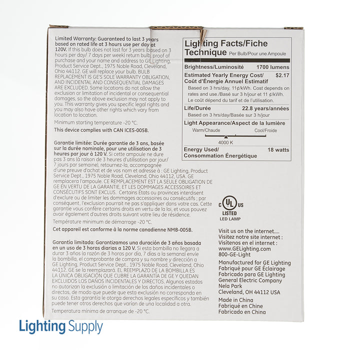 GE LED18D38OW384025 PAR38 LED 18W 1700Lm 81 CRI Screw-In Medium Dimmable Indoor And Outdoor Floodlight (93171)