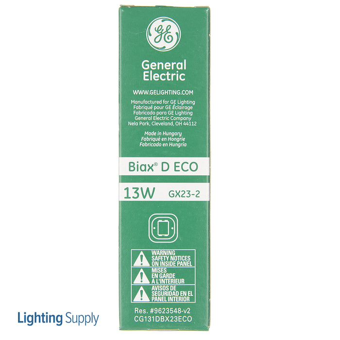 GE F13DBX23/827/ECO T4 Compact Fluorescent 13W 10000 Hours 82 CRI Pin/Plug-In GX23-2 Warehouse (97586)
