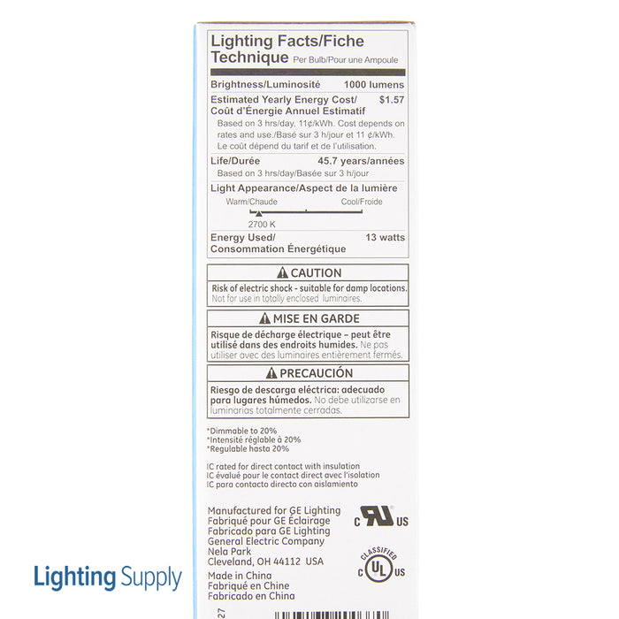 GE LED13DRS6/827 120 R30 LED 13W 1000Lm 80 CRI E26 Dimmable (20037)