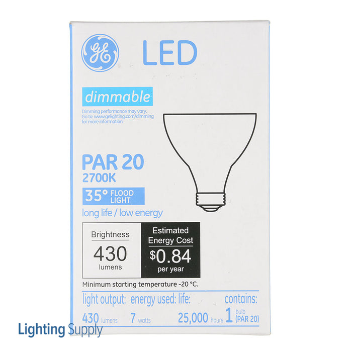 GE LED7DP203W927/35 7W LED PAR20 Lamp Medium E26 Base 2700K 430Lm 90 CRI Dimmable 35 Degree Beam (93107782G)