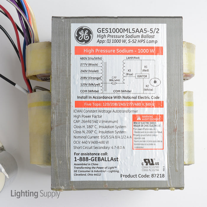 GE GES1000ML5AA5-5 UNV Magnetic Core And Coil Ballast For 1000W S52 High Pressure Sodium Lamp Run At 120/208/240/277/480V (87218)