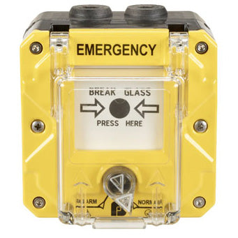 Federal Signal Call Point International General Signaling Break Glass M20 Yellow Dual Screw Terminal Lift Flap ATEX/IECEx CE/UKCA SIL2 (CP-BG-M-Y-2-FNN-00-1)