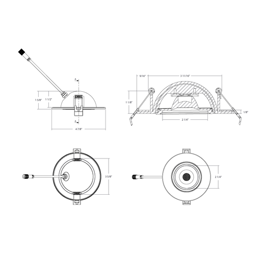RAB 4 Inch LED Gimbal Downlight Floating 12W 90 CRI CCT Field Adjustable 2700K/3000K/3500K/4000K/5000K 120V Triac Dimming Round White Trim (GF4)