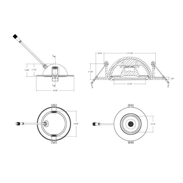 RAB 4 Inch LED Gimbal Downlight Floating 12W 90 CRI CCT Field Adjustable 2700K/3000K/3500K/4000K/5000K 120V Triac Dimming Round White Trim (GF4)