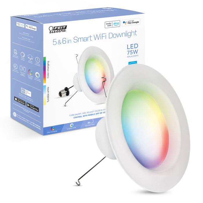 Feit Electric 6 Inch 11.1W [75W Equivalent] Color Changing Smart Alexa Google Wi-Fi Recessed Downlight CCT Selectable 2700K-6500K (LEDR6/RGBW/AG)