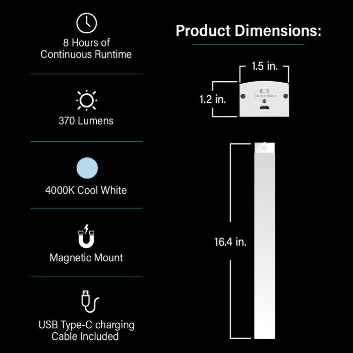 Feit Electric 16.5 Inch Cool White 4000K Rechargeable LED Under Cabinet Light 12-Pack (UCL16.5/840/BAT/12)