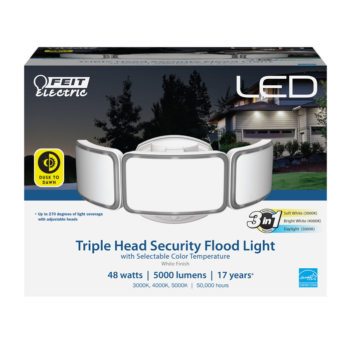 Feit Electric 10.5 Inch 48W CCT Selectable 3000K/4000K/5000K White LED Triple Head Flood Light (S10.5TFL/3CCT/DD/WH)