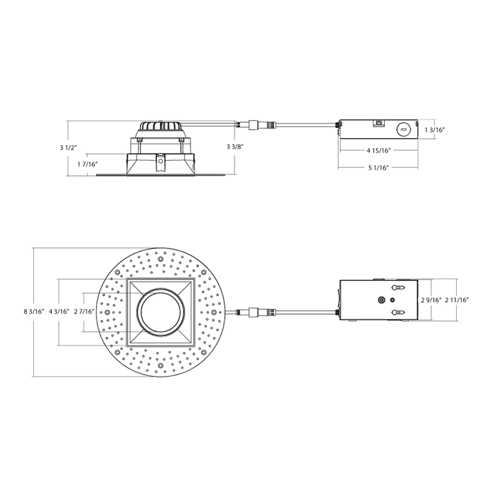 RAB Gimbal Trimless LED Downlight 4 Inch Square 15W 1000Lm 90 CRI CCT Selectable 2700K/3000K/3500K/4000K/5000K 38 Degree Beam Angle Triac Dimming White (GR4STL)
