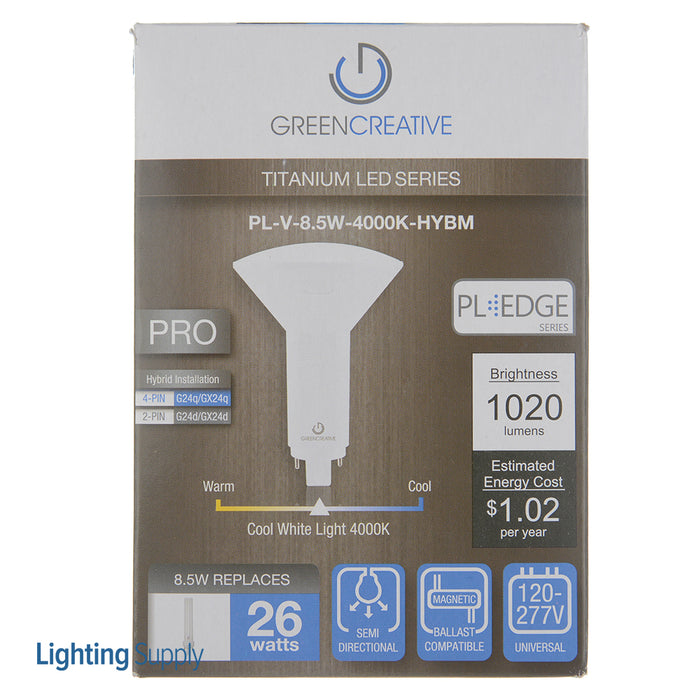 Green Creative 8.5PLV840HYBM 8.5W LED PLV BYP Lamp 4000K 1 020 120-277V G24Q/G24D Base Hybrid Installation Direct Or Bypass (98390)