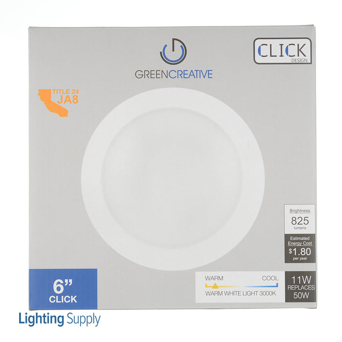 Green Creative CLK6/930/DIM120V 6 Inch Round 11W For 4 Inch Junction Box Click Design 90 CRI Airtight 120V Dimmable 4 Inch/5 Inch/6 Inch Recessed Can 3000K (34967)