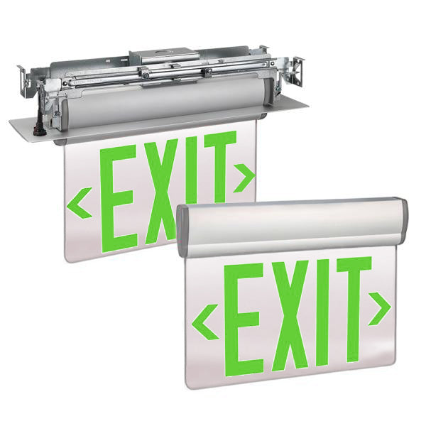 Exitronix Universal LED Edge-Lit Exit Sign Single Face Green Letters/Mirror Background Double Face Green Letters/Mirror Background NiCad Battery Surface And Recessed Mount Brushed Aluminum Finish Gray Endcaps (S900UM-WB-SR-G-AG)