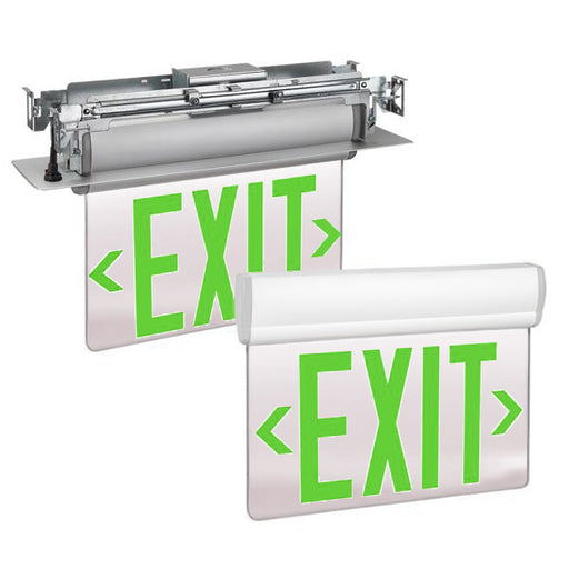 Exitronix Edge-Lit Exit Single Clear And Double-Face Mirrored Panels Green Letters NiCad Battery Surface/Recessed Mount White Self-Test/Self-Diagnostics (S900U-WB-SR-G-WH-G2)