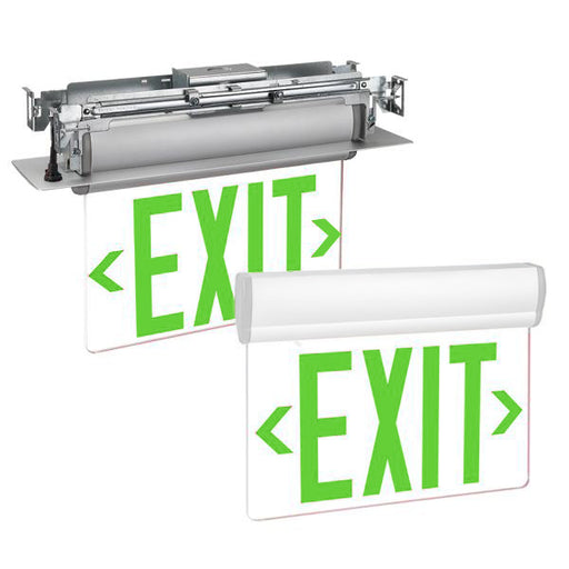 Exitronix Universal LED Edge-Lit Exit Sign Single/Double Face Green Letters Less Battery Surface And Recessed Mount White Finish (S900U-LB-SR-G-WH)