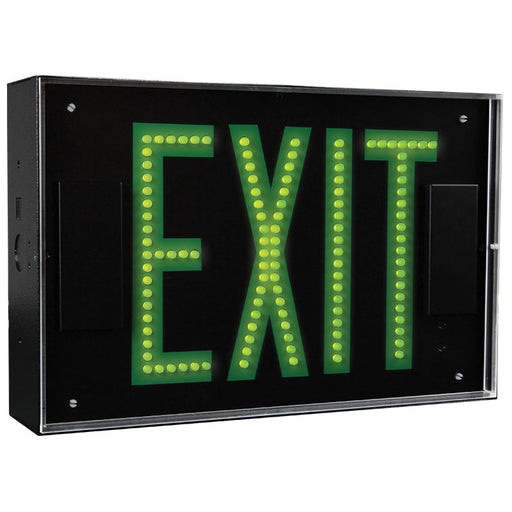 Growlite Steel Direct View LED Exit Sign Double-Face 2 Circuit Input 120/277V Black Enclosure Black Face/Green Letters Tamper Resistant Hardware (GLE-S2-2CI17-BL-TRH)