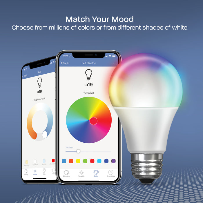 Feit Electric 9W Color Changing A19 Dimmable Alexa Google Smart Wi-Fi Bulb 3-Pack (OM60/RGBW/CA/AG/3)