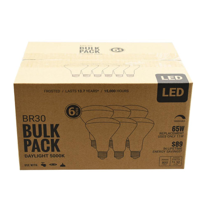 Global Value Lighting Daylight Frosted 11W 120V 800Lm BR30 E26 Medium LED 6 Pack 5000K (FG-03165)