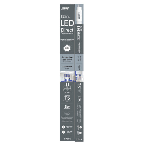 Feit Electric 12 Inch [8W Equivalent] Cool White 4000K G5 Base T5 Direct Replacement Type A LED Linear Tube (T512/840/LED)