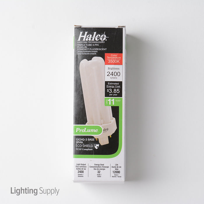 Halco PL32T/E/35/ECO Compact Fluorescent 32W 120V 3500K 2400Lm 4-Pin GX24Q-3 Plug-In Base Dimmable Triple Tube 4-Pin Prolume Bulb (109028)