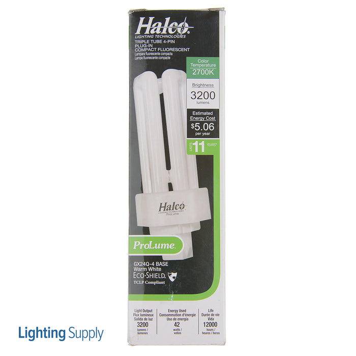 Halco PL42T/E/27/ECO Compact Fluorescent 42W 120V 2700K 3200Lm 4-Pin GX24Q-4 Plug-In Base Dimmable Triple Tube 4-Pin Prolume Bulb (109032)