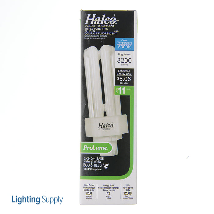 Halco PL42T/E/50/ECO Compact Fluorescent 42W 120V 5000K 3200Lm 4-Pin GX24Q-4 Plug-In Base Dimmable Triple Tube 4-Pin Prolume Bulb (109072)