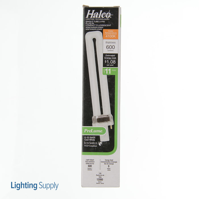 Halco PL9S/41/ECO Compact Fluorescent 9W 120V 4100K 600Lm Bi-Pin G23 Plug-In Base Dimmable Single Tube Prolume Bulb (109116)