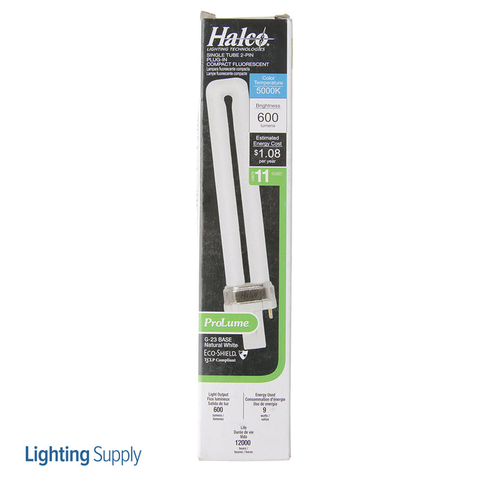 Halco PL9S/50/ECO Compact Fluorescent 9W 120V 5000K 600Lm Bi-Pin G23 Plug-In Base Dimmable Single Tube Prolume Bulb (109118)