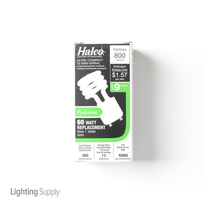 Halco CFL13/35/GU24 13W Compact Fluorescent T2 GU24 Base Spirals 3500K 120V 82 CRI GU24 Base Prolume Self-Ballasted Bulb (46525)